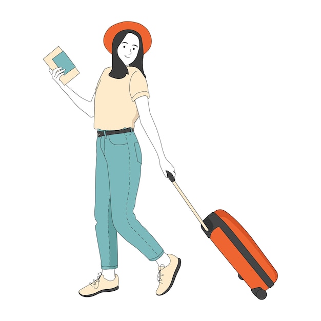 Turista com uma mala e bilhetes