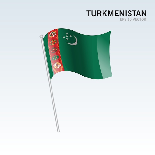 Turquemenistão, acenando a bandeira isolada em fundo cinza