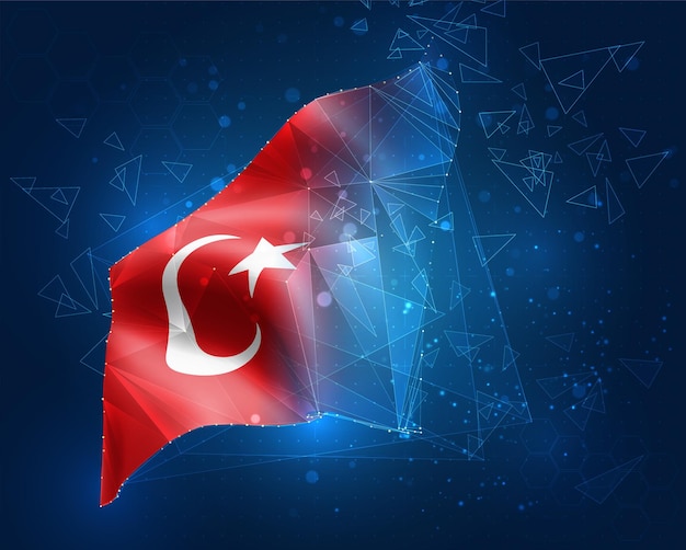 Turquia, bandeira de vetor, objeto virtual 3D abstrato de polígonos triangulares em um fundo azul