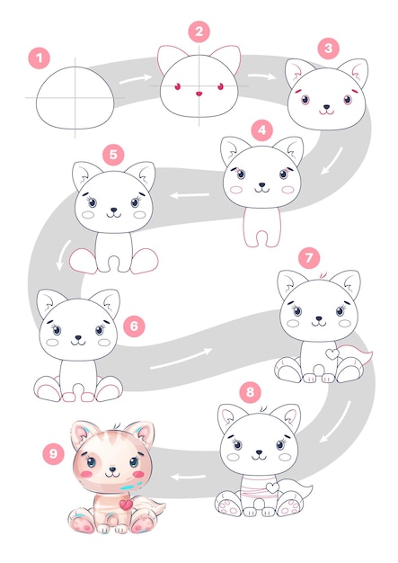 Tutorial de desenho de gato animal fofo de personagem de desenho animado  passo a passo