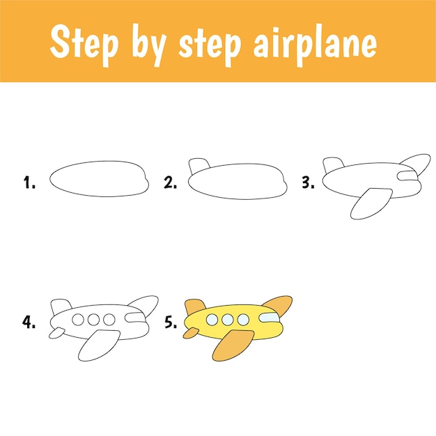 Tutorial de desenho para crianças. nível fácil. folhas de educação. como  desenhar avião