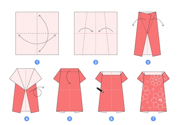 Tutorial de esquema de origami de vestido modelo em movimento origami para crianças passo a passo como fazer um vestido fofo