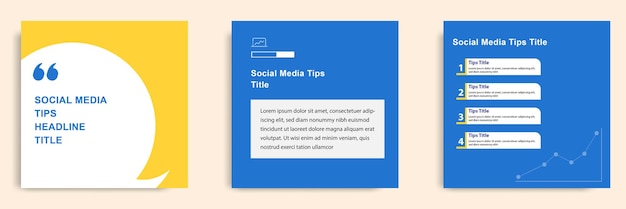 Vetor tutorial de mídia social, dica, truque, dicas rápidas, modelo de banner quadrado.