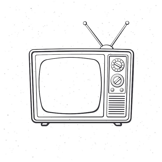 Vetor tv analógica retro com canal de antena e seletor de sinal ilustração em vetor de contorno