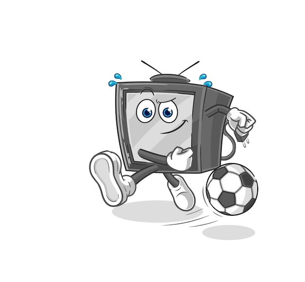 Vetor tv antiga chutando o vetor de mascote de desenho animado de bola