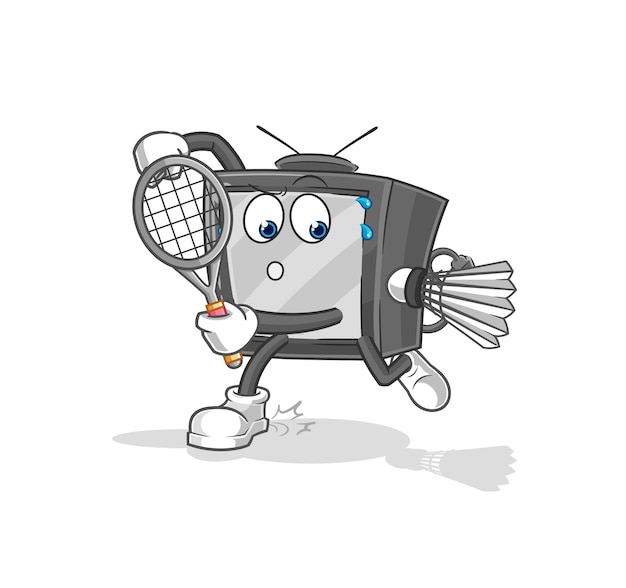 Tv antiga jogando vetor de personagem de ilustração de badminton