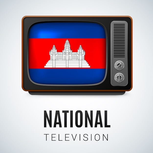 Tv vintage e bandeira do camboja como televisão nacional de símbolo