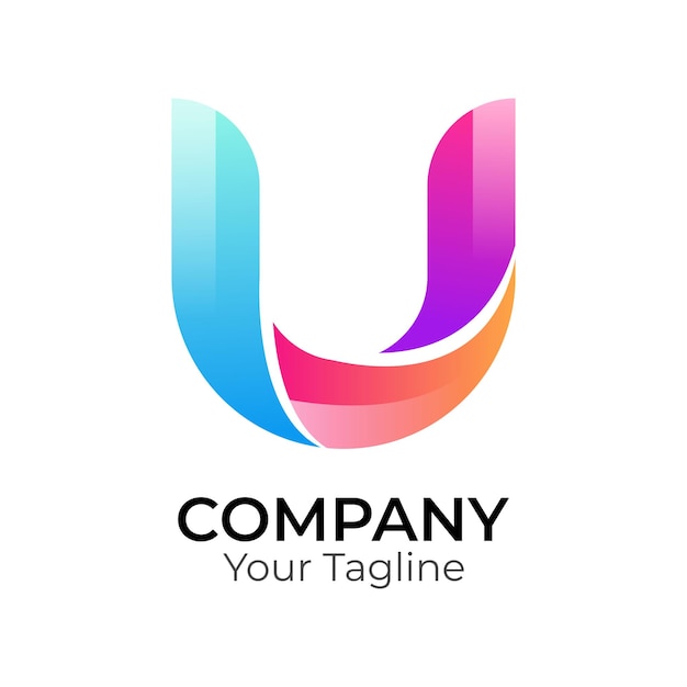 U abstract modern minimalist typography 3d colorful letter logo design template (template de design de logotipo de letras coloridas em 3D)