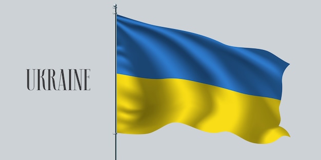 Ucrânia acenando uma bandeira no mastro da bandeira.