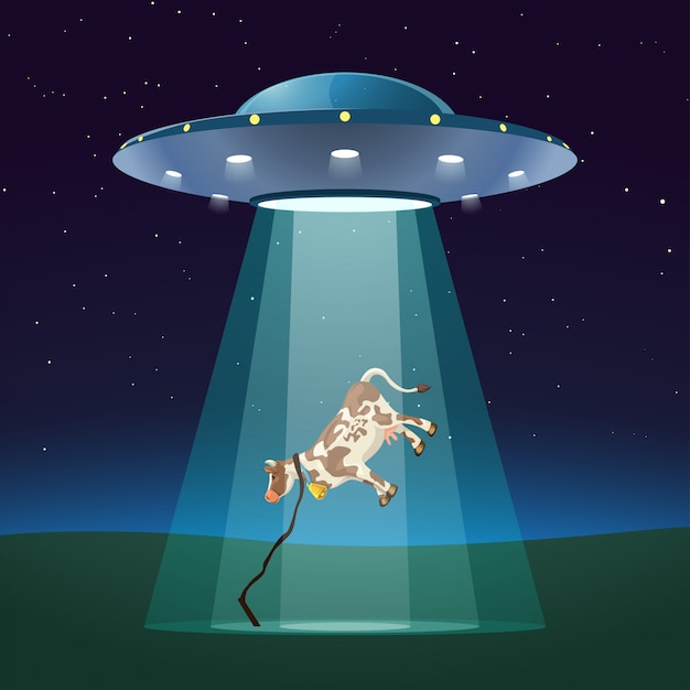 UFO à noite com vaca
