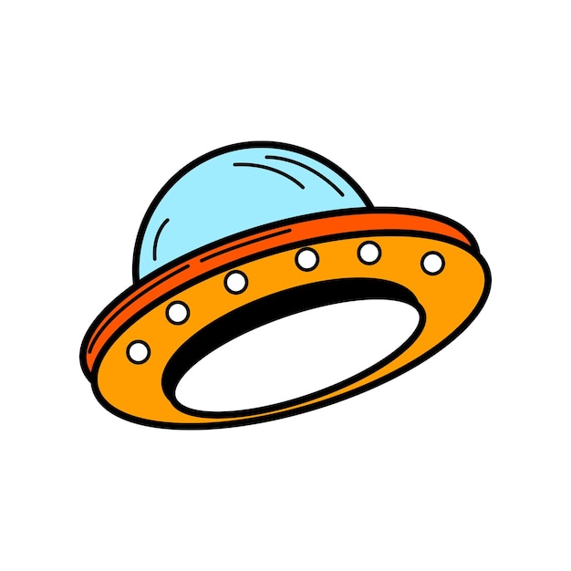 Ufo bonito voando no espaço Ilustração de desenho animado Ciência Tecnologia Isolada