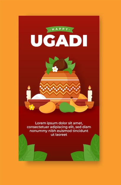 Ugadi feliz desenhado à mão para histórias de mídia social