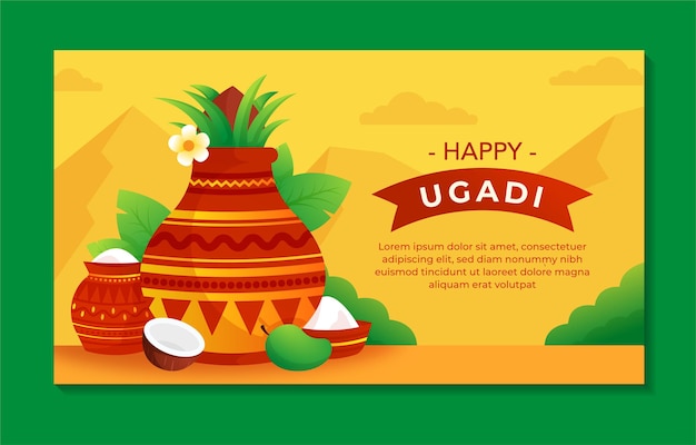 Vetor ugadi feliz plana para banner