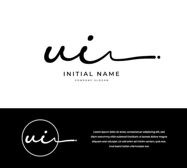 Vetor ui ui letra inicial manuscrita e logotipo da assinatura