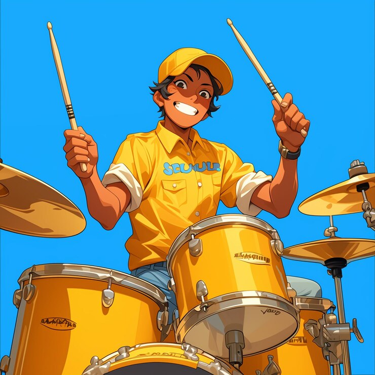 Vetor um adolescente do sul da ásia tocando bateria
