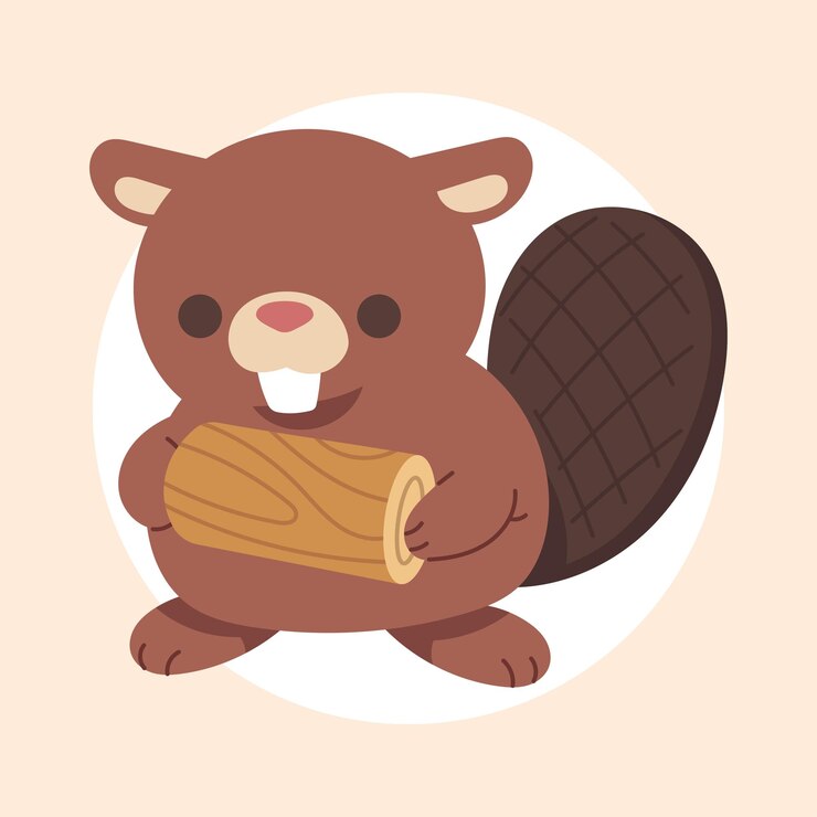 Vetor um adorável castor de desenho animado segurando um tronco uma linda ilustração de um animal da floresta ocupado