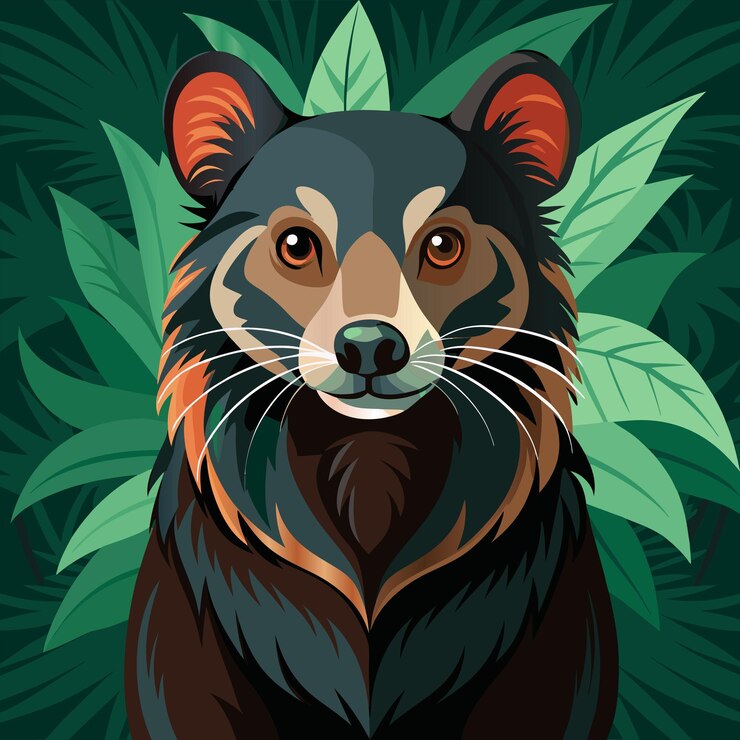 Vetor um animal preto e castanho com um rosto preto e olhos castanhos