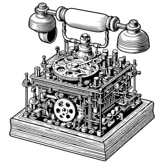 Vetor um antigo mecanismo complexo de telefone fixo imitação de quadro de esboços vetor generativo ai