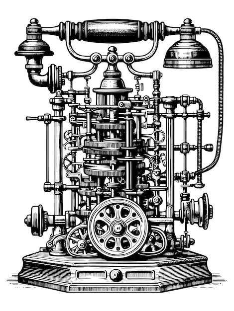 Vetor um antigo mecanismo complexo de telefone fixo imitação de quadro de esboços vetor generativo ai