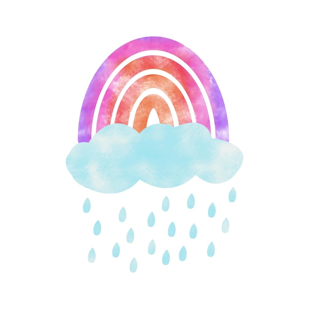 Um arco-íris e uma nuvem com chuva cai sobre ele
