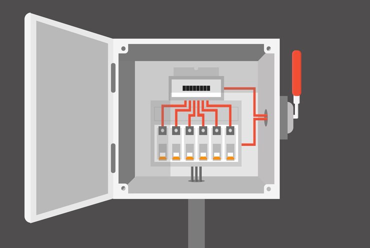 Vetor um armário elétrico com ilustração em vetor interruptor de alternância de transformador de interruptor