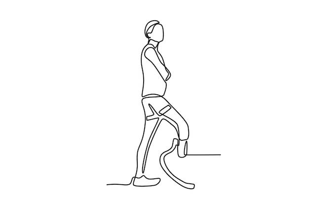 Um atleta de atletismo usando uma perna prótese está posando
