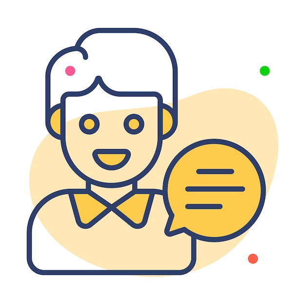 Um avatar masculino com bolha de chat mostrando o vetor de conceito do chat do cliente