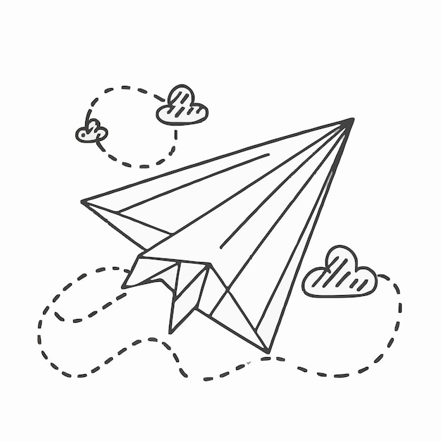 Vetor um avião de papel com nuvens e uma nuvem ao fundo
