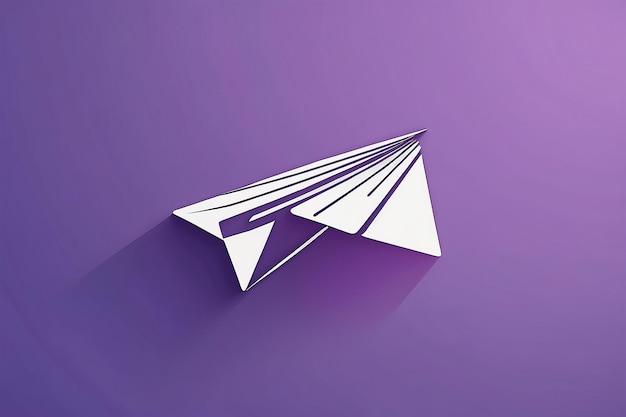 Vetor um avião de papel está em um fundo roxo com a palavra envelope à esquerda