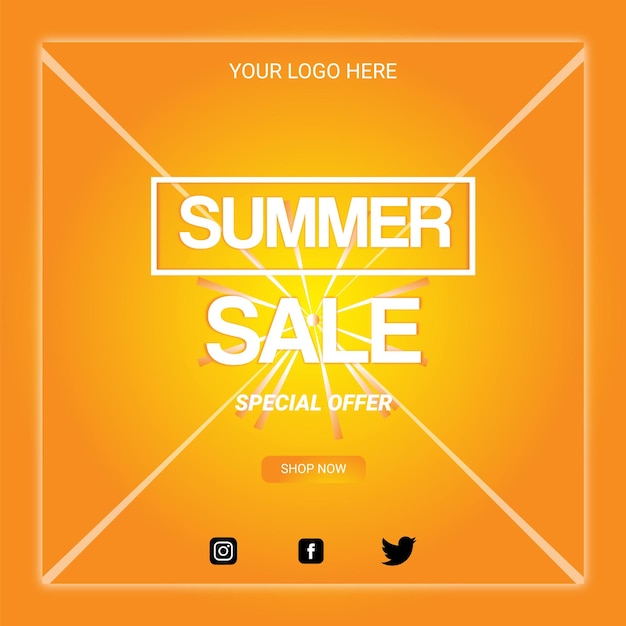Um banner amarelo e laranja para uma venda de verão