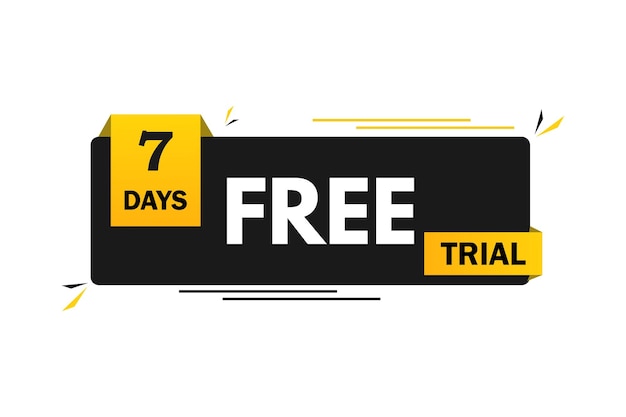 Um banner amarelo e preto que diz 7 dias de avaliação gratuita.