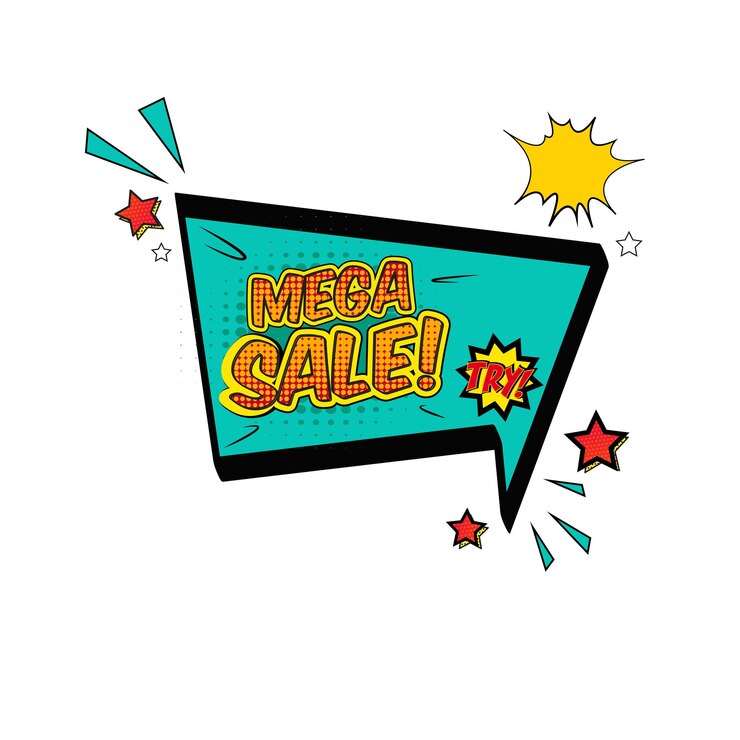 Vetor um banner de quadrinhos que diz " mega venda "