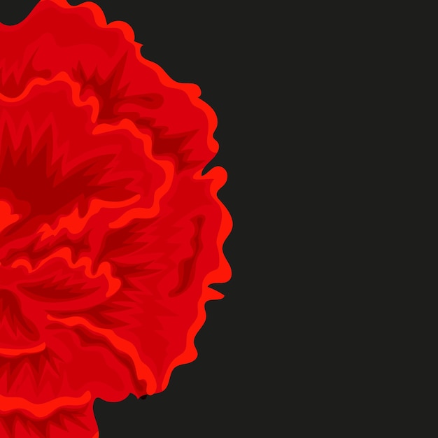 Vetor um banner floral que consiste em um botão aberto de um cravo vermelho encaracolado em um fundo preto vetor