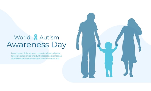 Um banner para o dia de conscientização do autismo com uma família e uma criança.