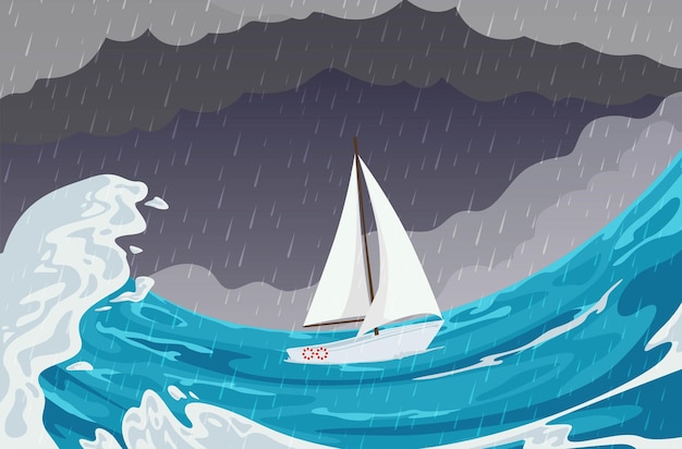 Um barco a navegar numa onda tempestuosa do oceano