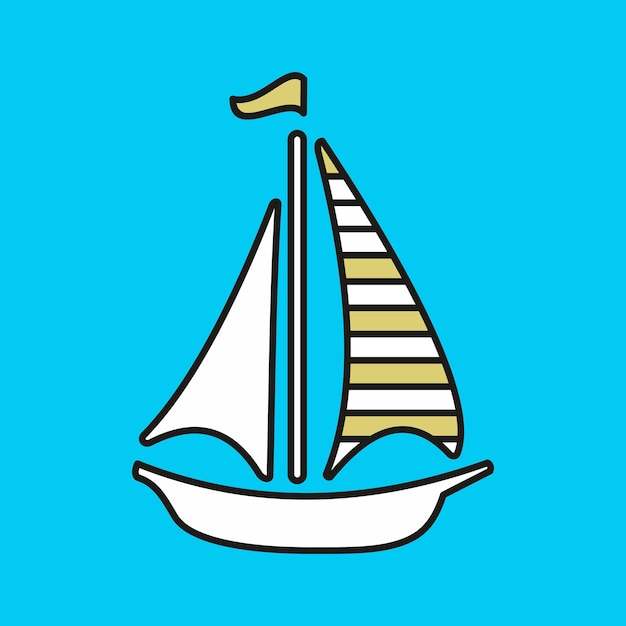 Um barco de desenho animado com um veleiro em um fundo azul