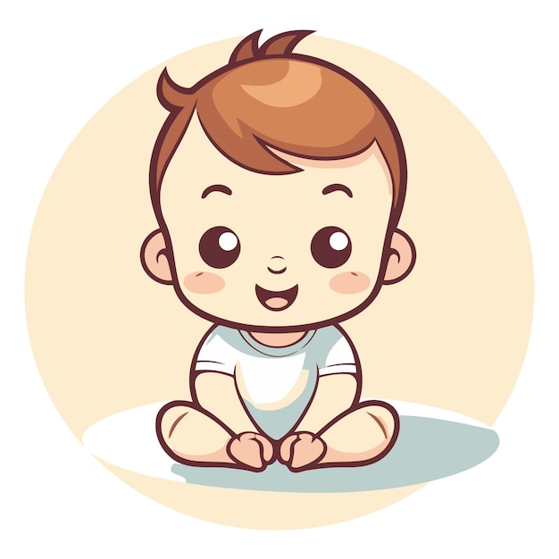 Vetor um bebé bonito a sorrir e a sentar-se no chão.