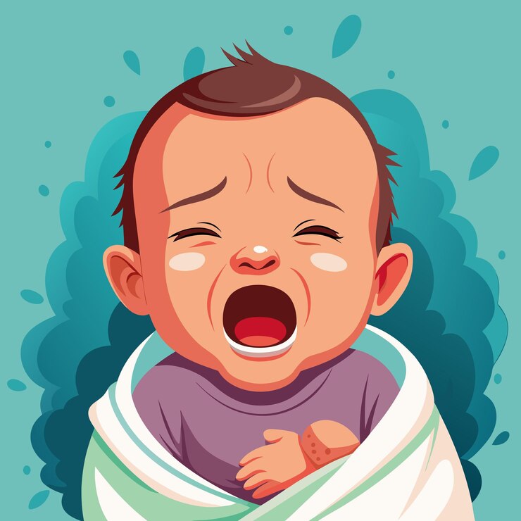 Vetor um bebê chorando com um cobertor que diz um bebê gritando
