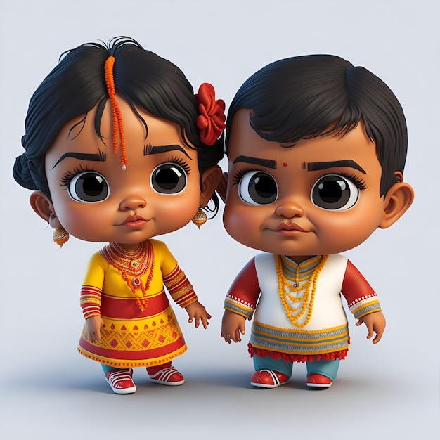 Vetor um bebê de desenho animado e um bebê estão juntos, casal de bebês indianos