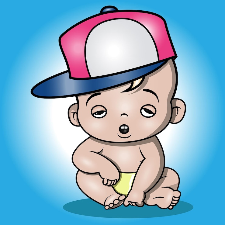 Vetor um bebê fofo usando um chapéu está com sono
