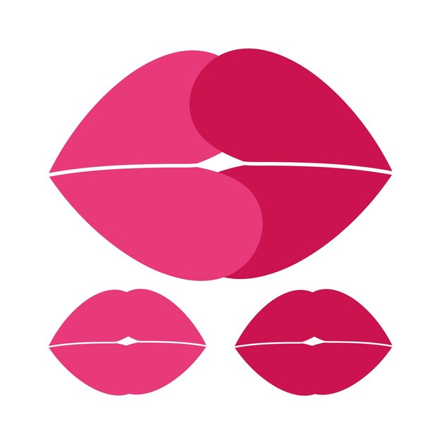 Um beijo Conjunto de ilustração vetorial de lábios cor de rosa Conjunto de modelo de vetor de logotipo cosmético de ícone de lábios