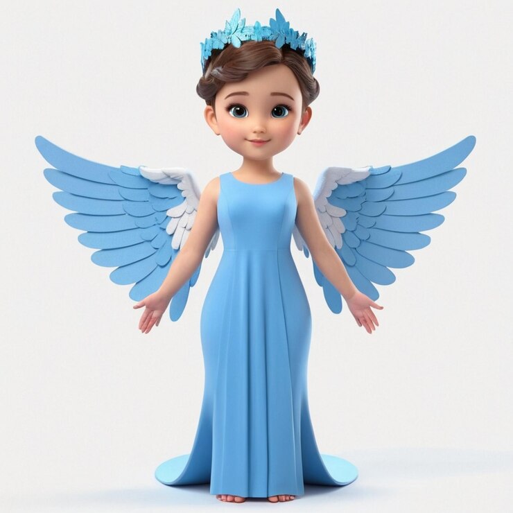 Vetor um belo anjo vestindo um vestido azul mac duggal