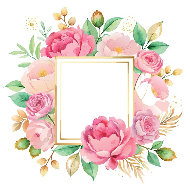 Vetor um belo branco retangular para um cartão com peônias cor-de-rosa aquarela descuidados e rosas com um ir