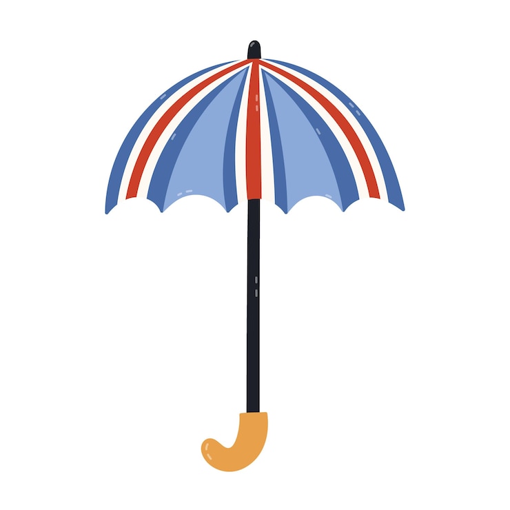 Vetor um belo guarda-chuva de desenho animado na cor da bandeira da grã-bretanha para o tempo chuvoso uma vara de guarda-chuvas aberta infantil