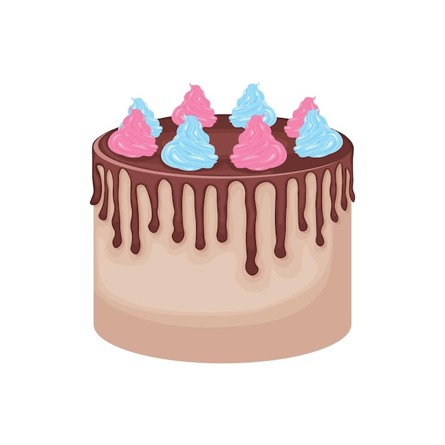 Um bolo grande delicioso bolo de esponja derramado com chocolate bolo de chocolate decorado com chantilly ilustração vetorial isolada em um fundo branco