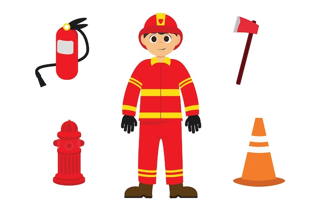 um bombeiro com ilustração de extintor vermelho
