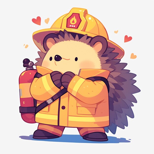 Vetor um bombeiro de ouriço com alma, estilo desenho animado.