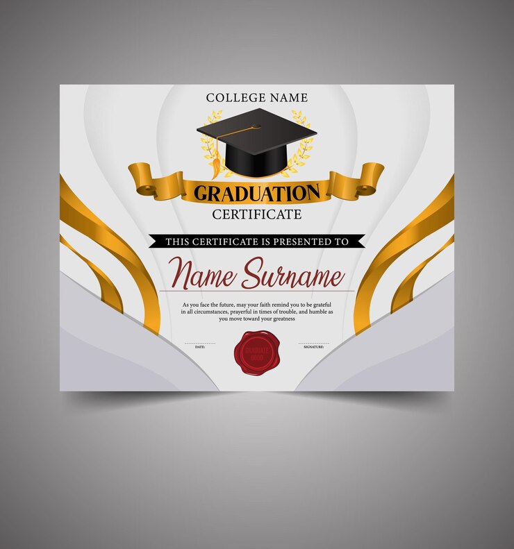 Vetor um boné de graduação com uma fita que diz graduação