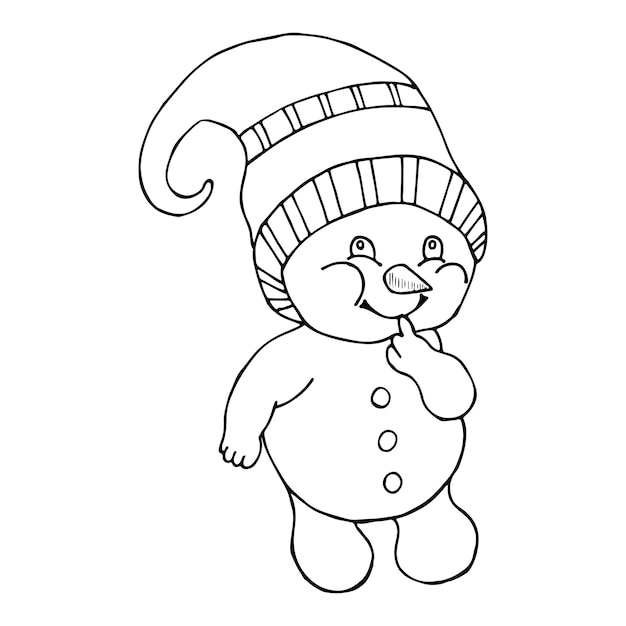 Um boneco de neve desenhado à mãoum elemento para colorir estilo de desenho animado