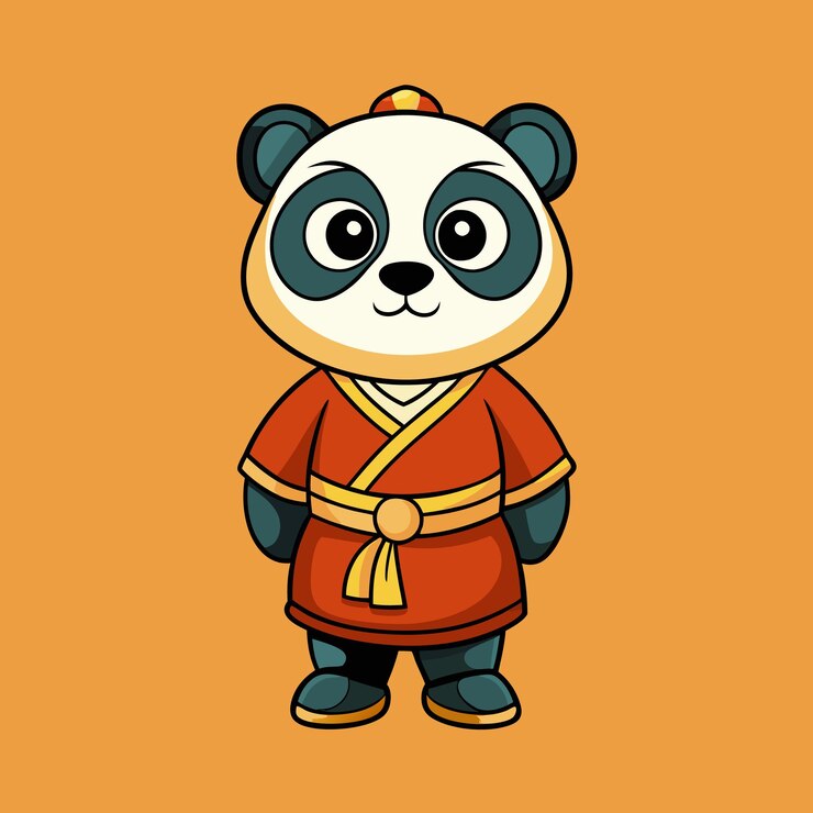 Vetor um bonito bebê chinês kung fu panda urso ilustração arte